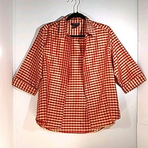 Jennings red cream checkered 100% Silk XL Top
